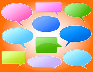 Colorful speech bubbles on an orange background