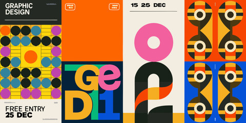 Modern graphic design poster with abstract geometric shapes and bold typography for an event