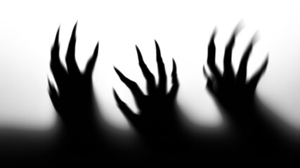 Shadow overlay effect for halloween background with Terrifying scary hands with long nails,Creepy monster claw,silhouette of hands,zombie hand rising out of a graveyard