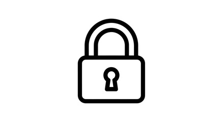 Simple Black Outline Padlock Icon on White Background.