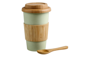 bamboo travel mug isolated on white background sustainable coffee cup