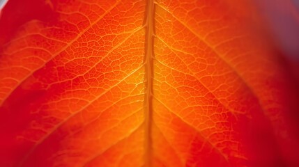 Close-up Macro of Vibrant Red and Yellow Leaf Gradient, autumn seasonal texture