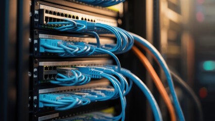 Network server rack with cables