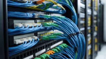 Network server rack with tangled cables