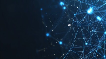 Fototapeta premium Blue Glowing AI Network Abstract Background with Light Particles