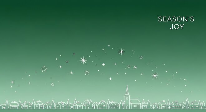 Season's Joy with starry night sky over quaint village for festive holiday celebrations