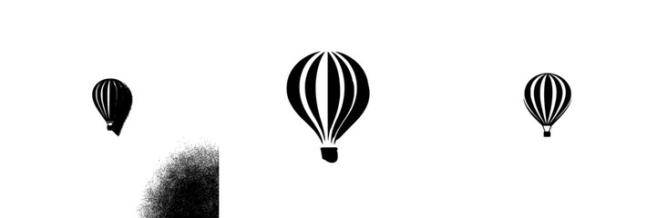 Obraz premium Minimalist black-and-white vector illustration featuring hot air balloons floating in clear skies