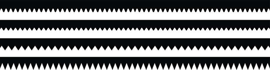 Scalloped edge seamless. Black oval scalloped frames. Scallop edge shape set. Geometric shapes with scallop edges. Vector illustration isolated on black and white background.