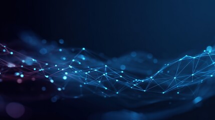 Blue-Purple Mesh Network with Glowing Nodes on Dark Blue Background
