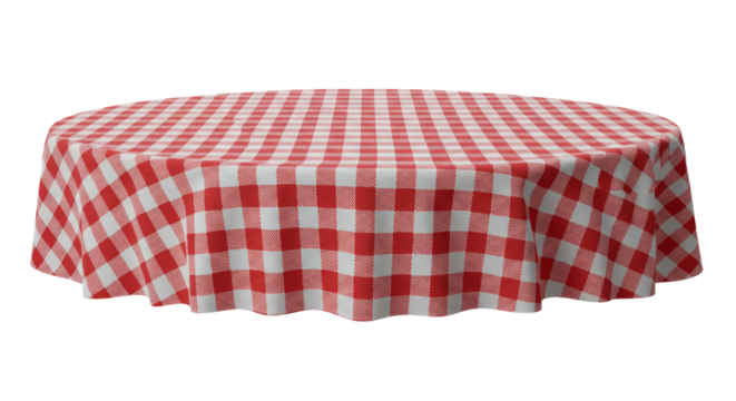 Round table with red and white checkered cloth png isolated on transparent background