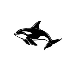 Dolphin swimming gracefully in the ocean as a minimalist black-and-white vector illustration representing marine life