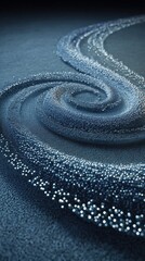 Obraz premium Shimmering blue beads form a dynamic spiral pattern on a dark textured surface