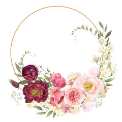 Watercolor flowers wreath background vector for design.