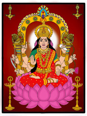 Fototapeta premium hand drawn digital art of goddess veer lakshmi