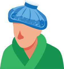 Illustration of Sick Person with Blue Ice Pack on Head Representing Flu and Fever Symptoms