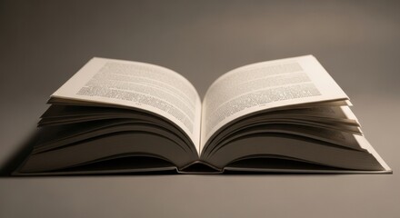 Obraz premium A dramatic low-angle shot of an open book with pages fanned out, illuminated from above against a dark, moody background. A classic image for serious literature or study.