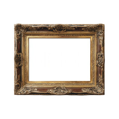 Ornate Gold And Dark Brown Wooden Picture Frame With Intricate Details On Transparent Background