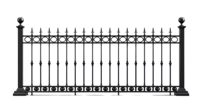 Elegant Black Powder Coated Aluminum Metal Fence with Circular Details