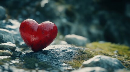 Fototapeta premium Red heart-shaped object in love concept design.