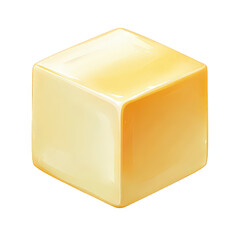 Yellow Glossy Cube 3D Rendering on Transparent Background