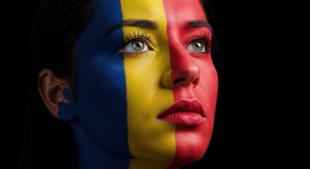 Romanian Flag Face Paint Portrait for Romania National Day Celebration