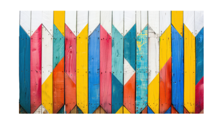Vibrant painted wooden fence with striking geometric patterns and bright colors.