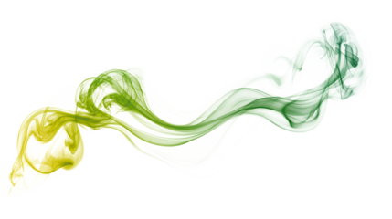 Translucent green and yellow smoke fumes isolated on white background