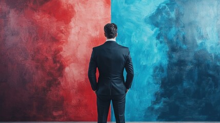 Decision-making concept businessman evaluating right wrong.