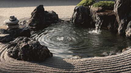 Zen garden water feature relaxing stonescape