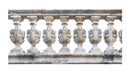 Classical Stone Balustrade with Intricate Carved Details Isolated on Black