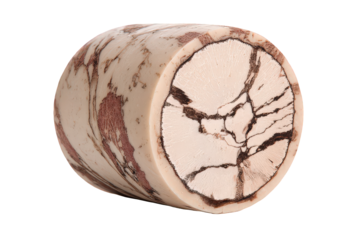 Cross Section of a Cylindrical Marbled Food Item with Beige and Brown Swirls