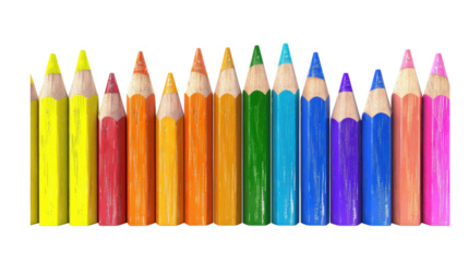 Vibrant Rainbow Colored Giant Pencils Arranged as a Fence on Black Background