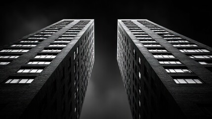 Obraz premium Two towering skyscrapers ascend, black and white