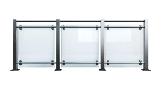 Modern frosted glass fence panels with sleek steel frame design