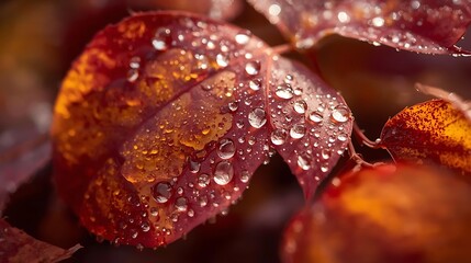 Autumn Morning Dew on Fallen Leaves, macro seasonal shot