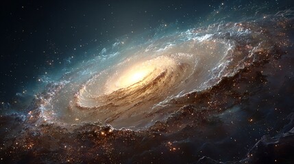 Fototapeta premium Spiral galaxy with bright golden core