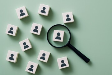 Talent Acquisition Focuses on Individuals Using Magnifying Glass Illustrating Job Search Success on Pale Green Background Representing Recruitment.