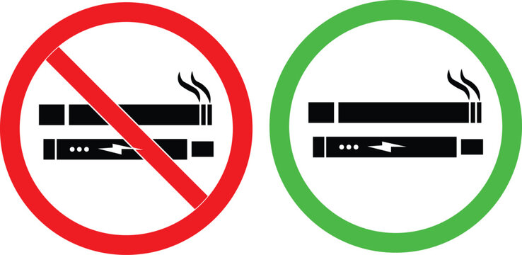 No smoking, No vaping combined sign. No smoking symbol. no smoke circle in red and green.  stop symbol icon set
