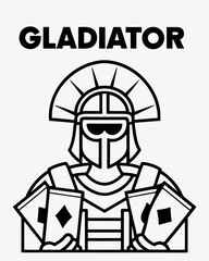 Bold Line Art Gladiator Illustration:  Powerful, Minimalist, Black and White Design.