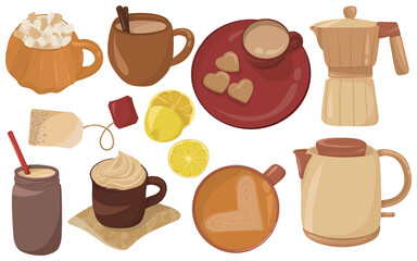 Coffee and Tea Clipart Set – Cups, Teapots, Beans and Cozy Drinks