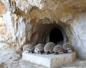 Adorable Hedgehogs in Cave Home Rock Nature Wildlife