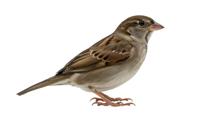 Fototapeta premium A detailed close up of a house sparrow perched against a stark black background in a studio setting isolated on white background