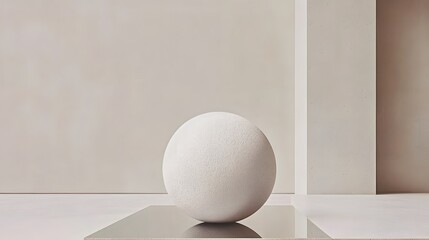 Minimalist Beige Sphere on Reflective Surface Abstract Studio Photography