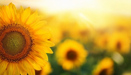 Obraz premium sunflower on blurred sunny nature background horizontal agriculture summer banner with sunflowers field