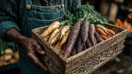 Person holding basket of vegetables at market