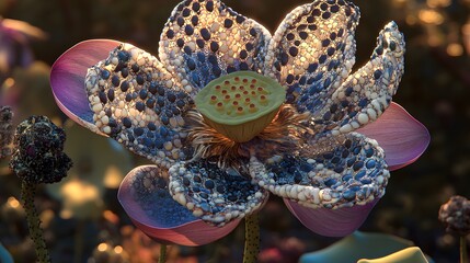 Stunning Abstract Lotus Flower Digital Art, Psychedelic Floral Macro