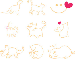 Minimalist Cute Line Art Animals and Characters. Collection of minimalist doodle line art animals, cats, ghosts, and cute characters with hearts. Perfect for stickers, cards, prints and digital design