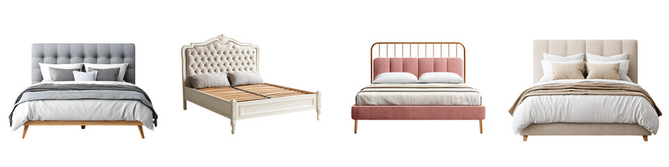 Obraz premium Stylish Bed Collection: Modern Bedroom Furniture Isolated