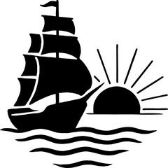 Ship Sailing Towards Sunrise ? Hope and Journey Silhouette Art