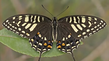 Closeup Detailed Black Yellow Butterfly Wings Insect Nature